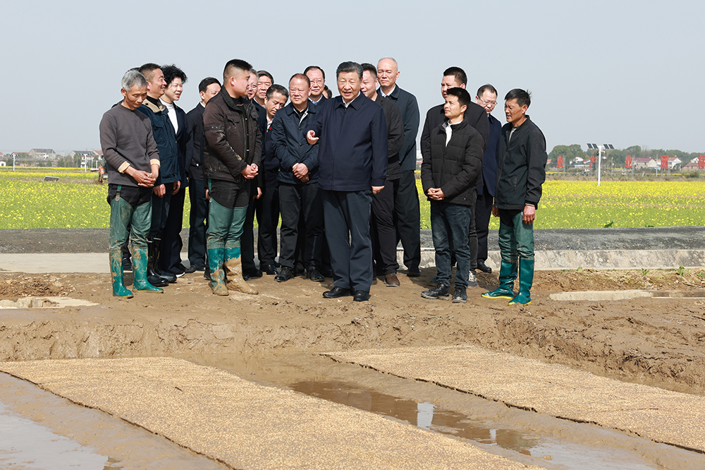 △2024年3月19日，习近平总书记在湖南省常德市鼎城区谢家铺镇港中坪村，察看秧苗培育和春耕备耕进展。